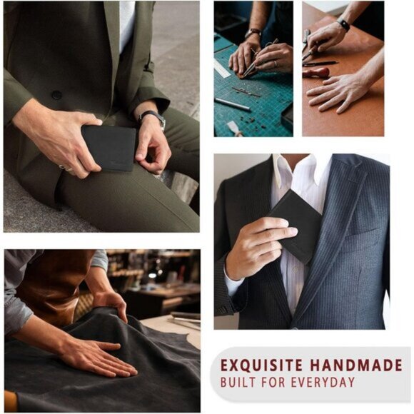 ⚡Travelambo Men Oil Wax Black Genuine Leather Handmade Bifold Stylish Wallets - Picture 4 of 9